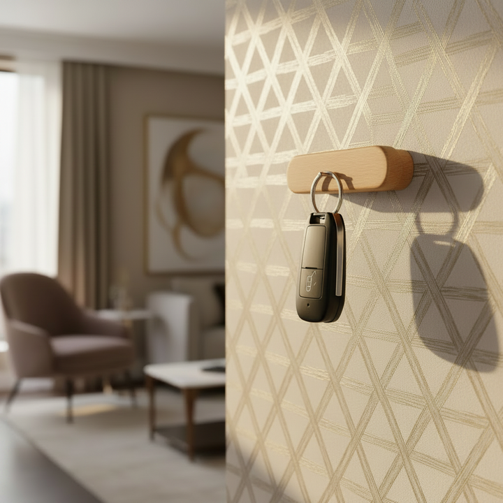 Magnetic Wooden Key Holder with Adhesive Mounting and Natural Wood Finish