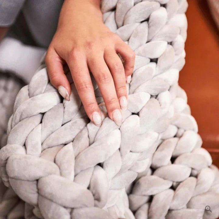 Hand Knitted Wool Blanket with Open Weave and Temperature Regulation