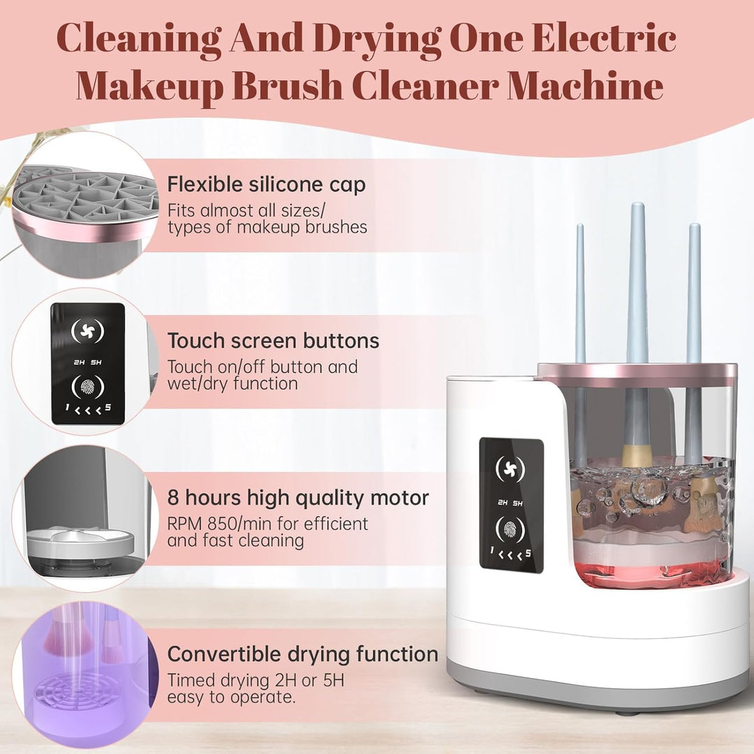 Electric Makeup Brush Cleaner with Automatic Spinning and Multiple Collars
