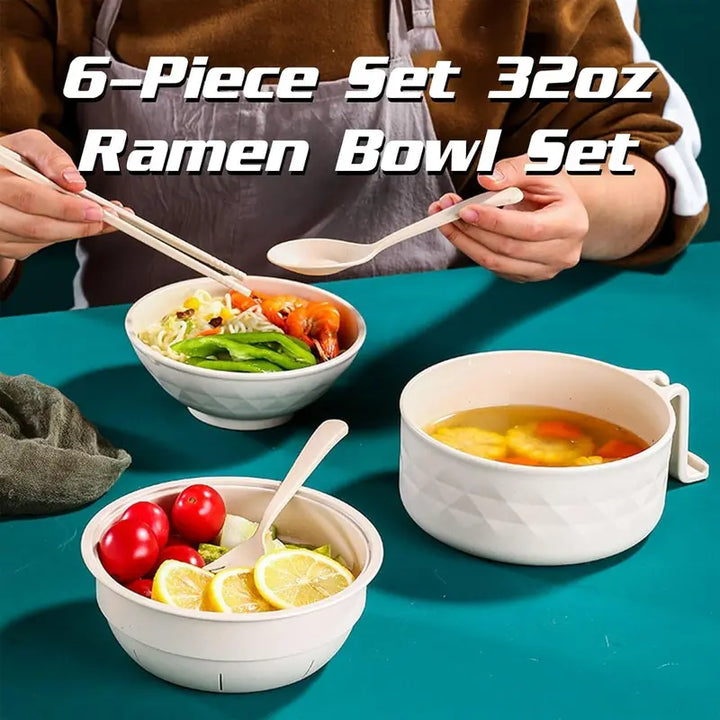 Microwave Ramen Bowl Set with Locking Lid and Cool-Touch Handle, 6-Pack