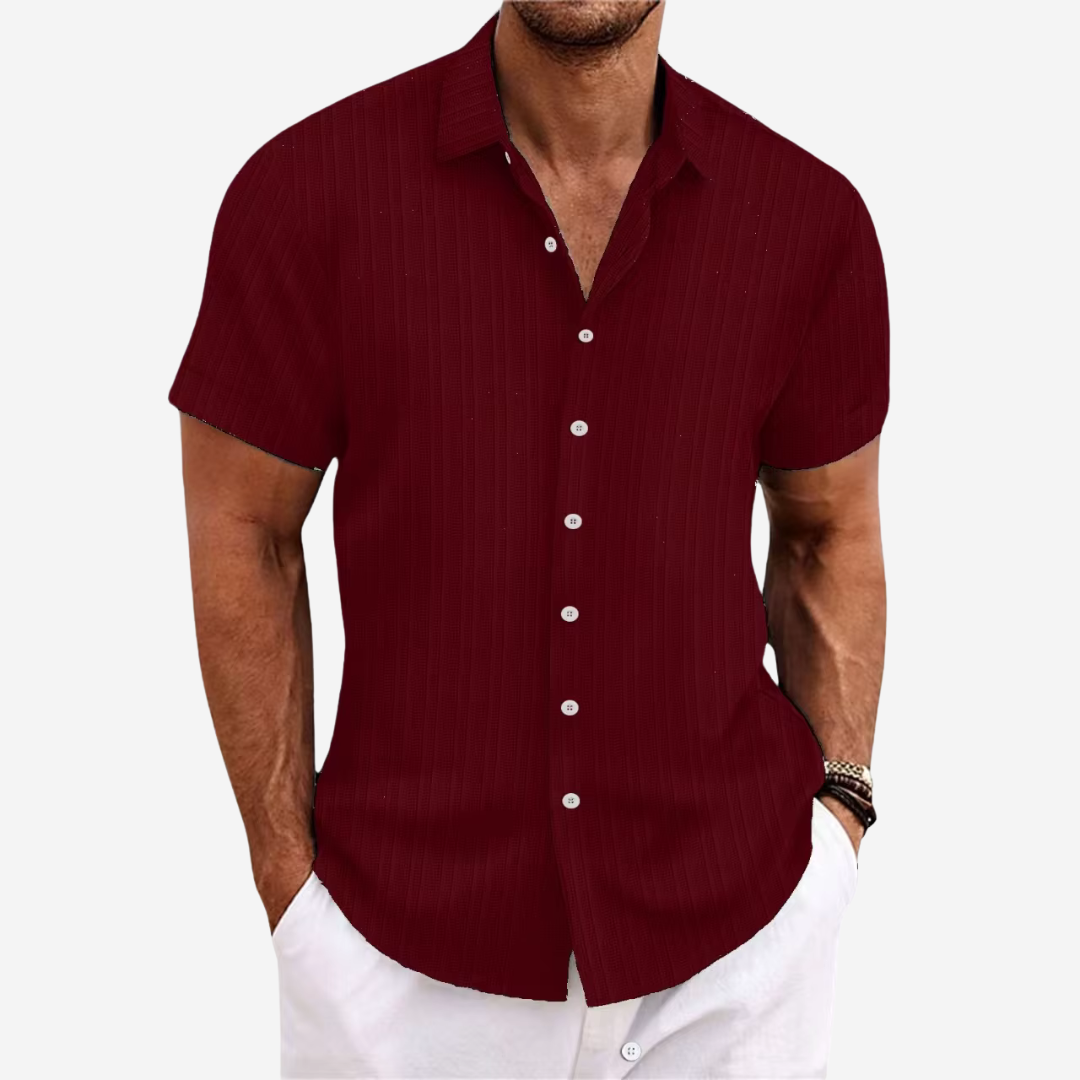 Linen Cotton Blend Shirt with Open Stitch Closure and Regular Fit