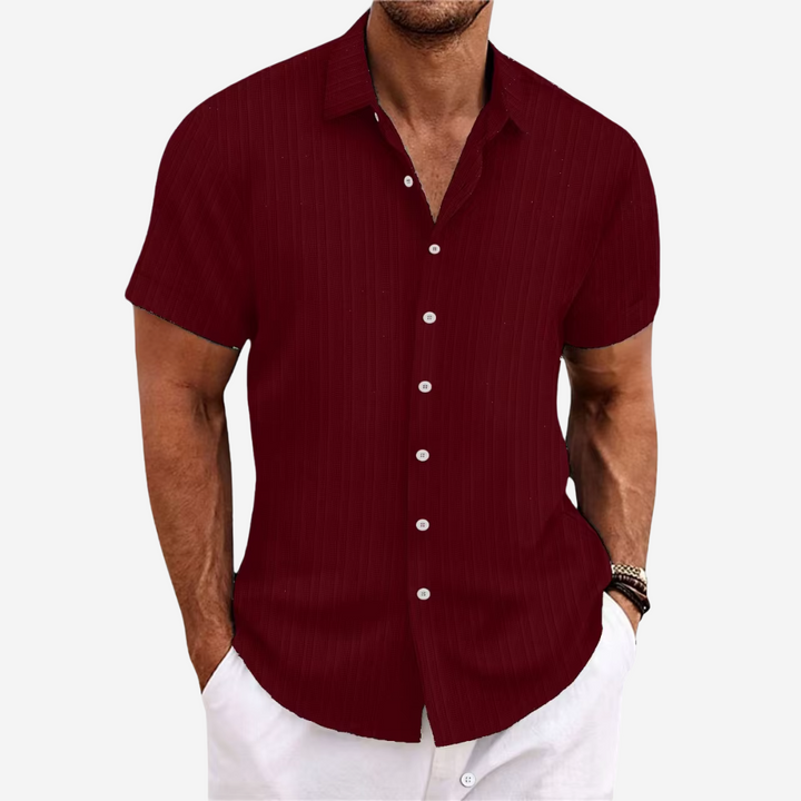 Linen Cotton Blend Shirt with Open Stitch Closure and Regular Fit