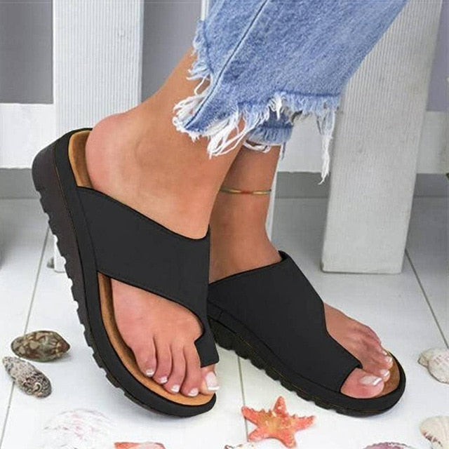 Bunion Sandals with Toe Alignment and Three-Arch Support, Memory Foam Wedge