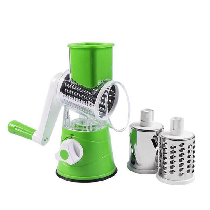 Rotary Vegetable Grater with 3 Interchangeable Stainless Steel Blades and Suction Feet