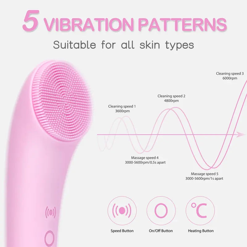 Vibrating Facial Cleansing Brush with Heated Tip and 5 Speed Settings