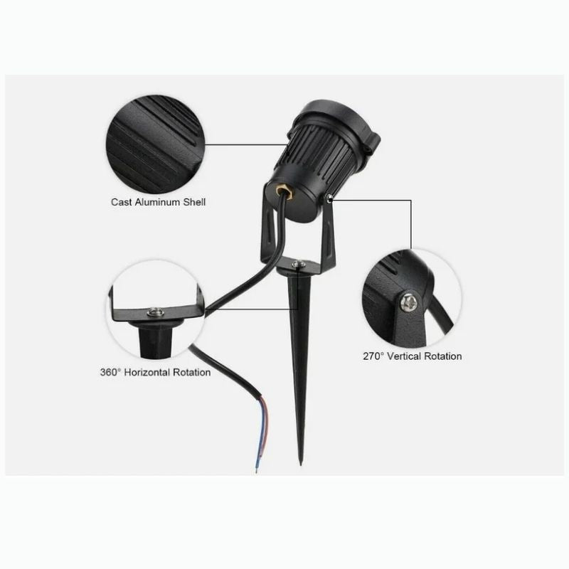 Outdoor LED Spotlight with Adjustable Head and Spike Mount, 10-Pack for 12V Landscape Systems