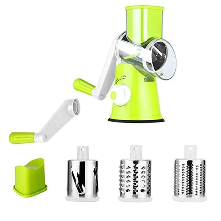 Rotary Vegetable Grater with 3 Interchangeable Stainless Steel Blades and Suction Feet