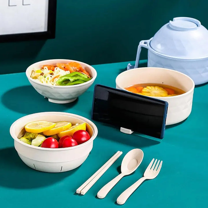 Microwave Ramen Bowl Set with Locking Lid and Cool-Touch Handle, 6-Pack