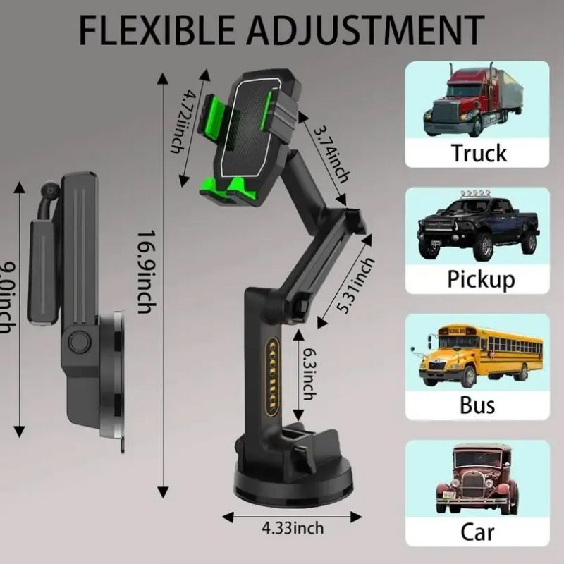 Dashboard Phone Mount with 16.9in Extended Arm and 360 Degree Rotation for Trucks