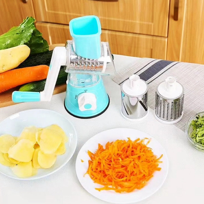 Rotary Vegetable Grater with 3 Interchangeable Stainless Steel Blades and Suction Feet