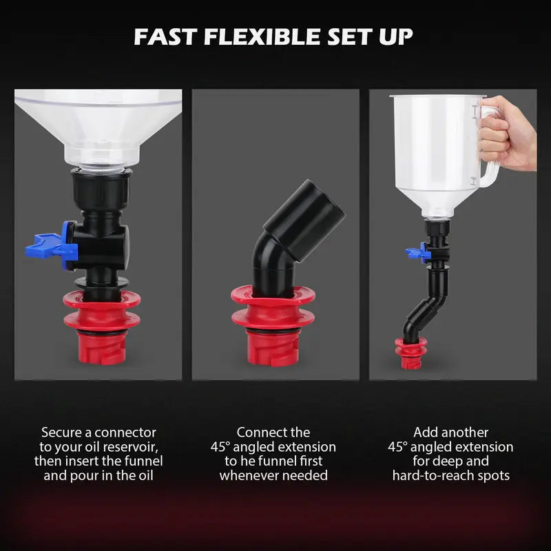 Oil Funnel Adapter Set with 12 colour Coded Pieces and Magnetic Storage Trays