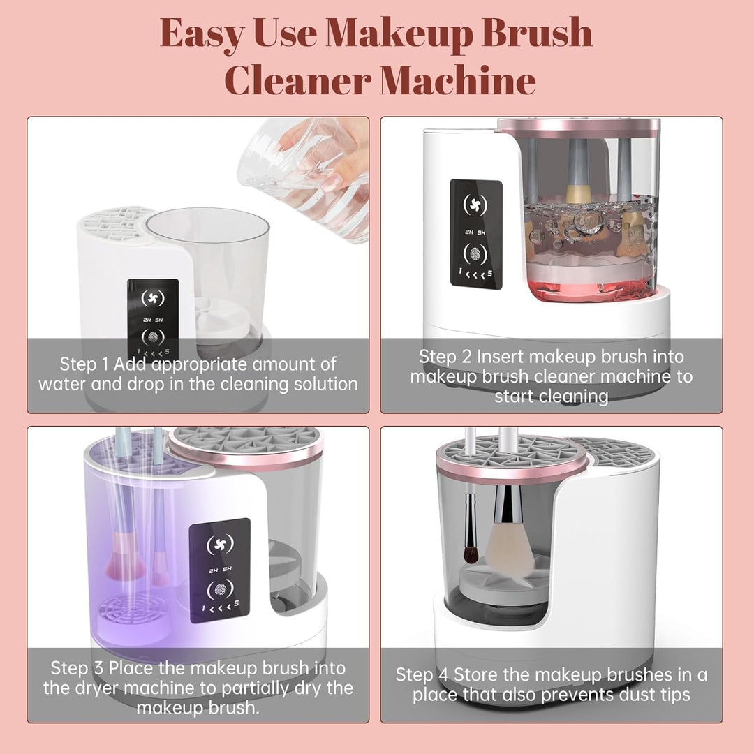 Electric Makeup Brush Cleaner with Automatic Spinning and Multiple Collars