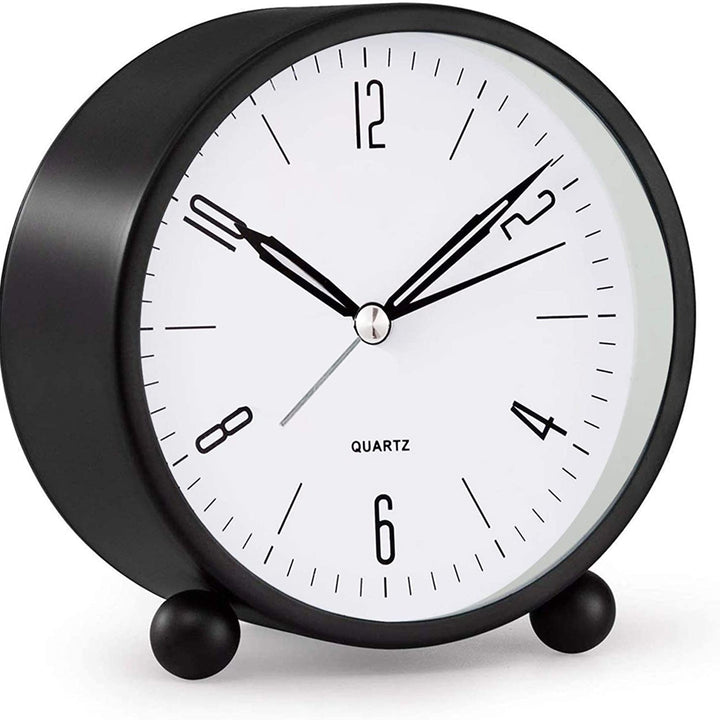 Compact Analog Alarm Clock with Silent Second Hand and Yellow Night Light