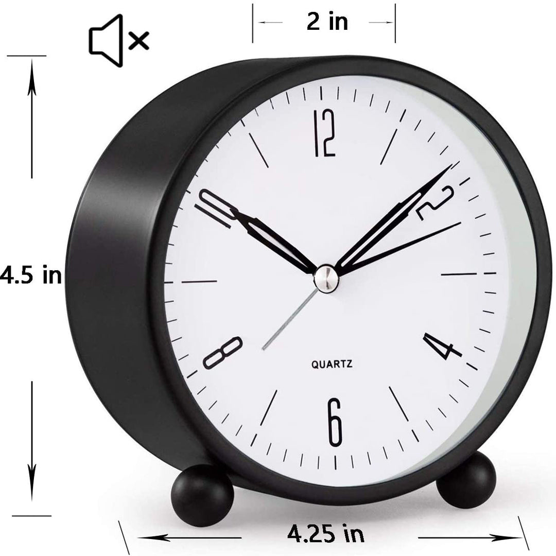 Compact Analog Alarm Clock with Silent Second Hand and Yellow Night Light