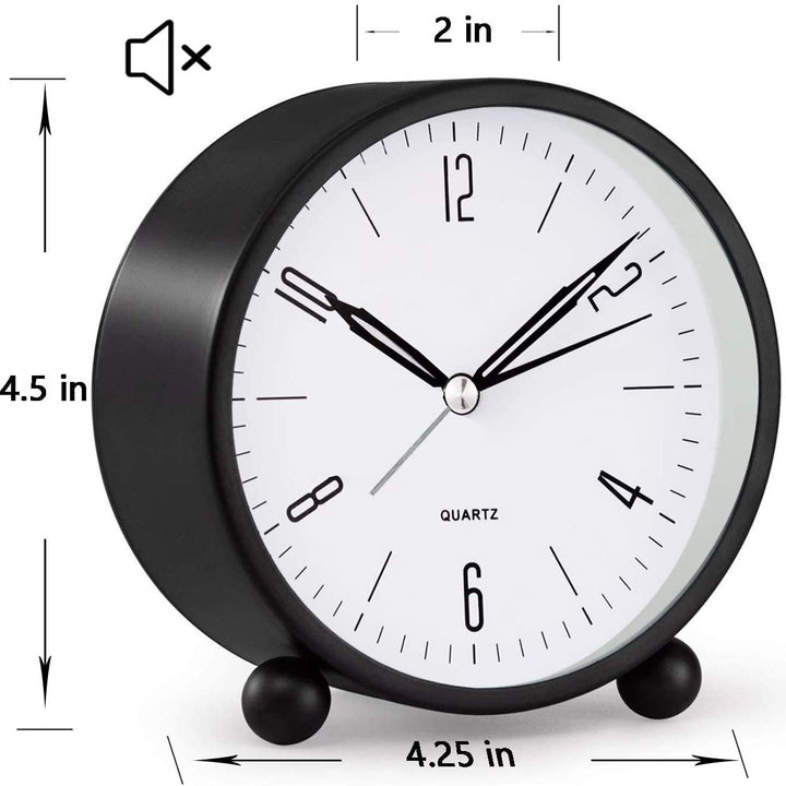Compact Analog Alarm Clock with Silent Second Hand and Yellow Night Light