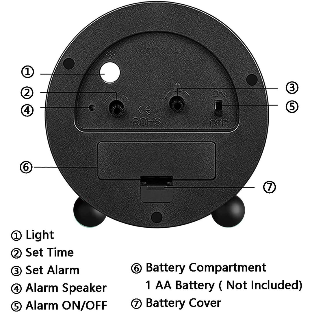 Compact Analog Alarm Clock with Silent Second Hand and Yellow Night Light
