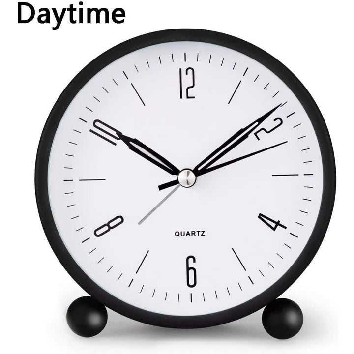 Compact Analog Alarm Clock with Silent Second Hand and Yellow Night Light