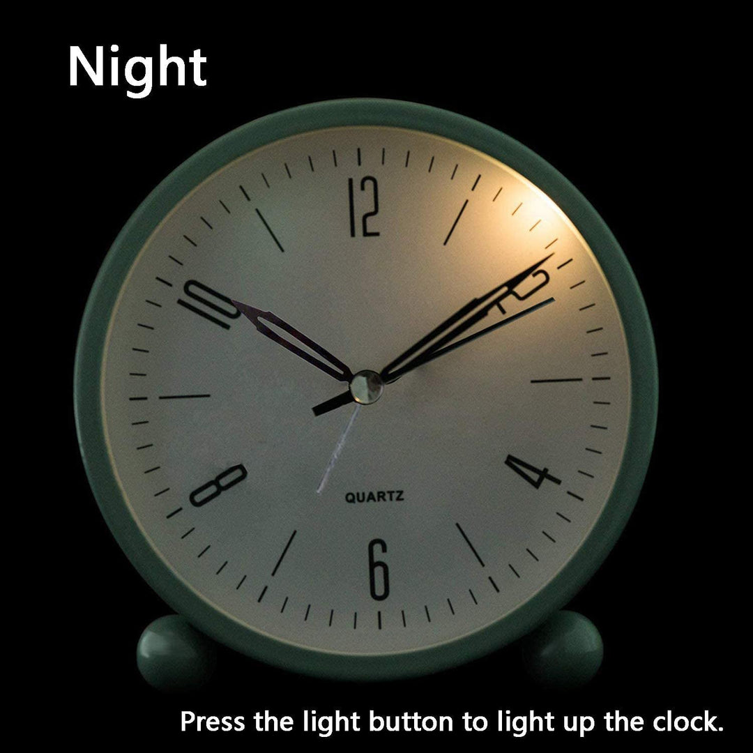 Compact Analog Alarm Clock with Silent Second Hand and Yellow Night Light