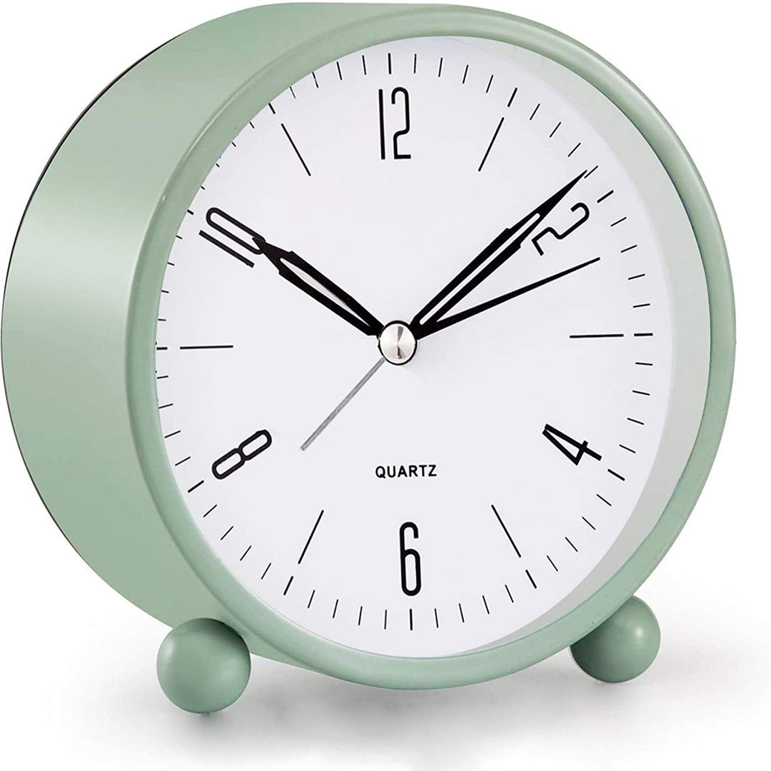 Compact Analog Alarm Clock with Silent Second Hand and Yellow Night Light