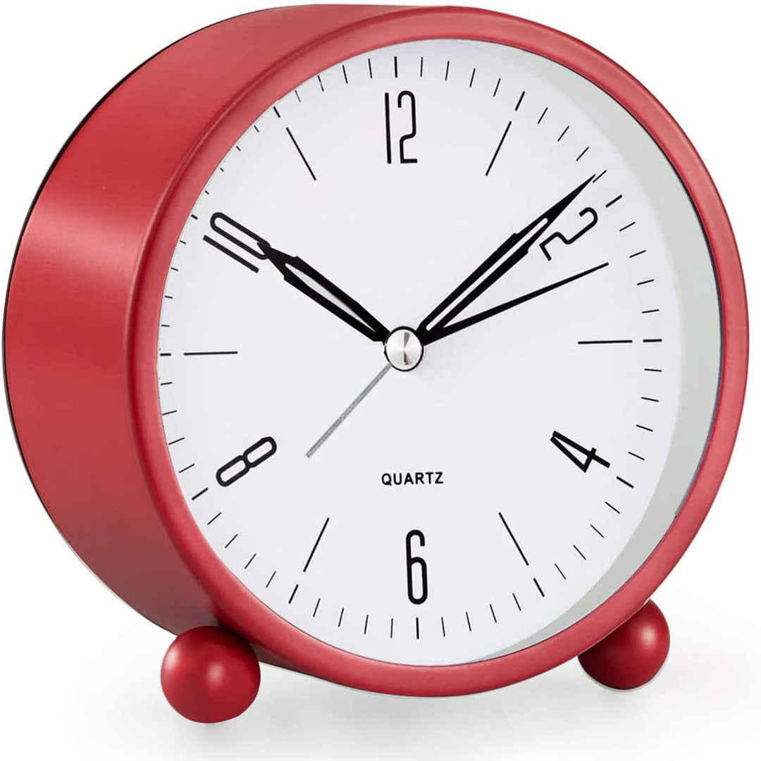 Compact Analog Alarm Clock with Silent Second Hand and Yellow Night Light