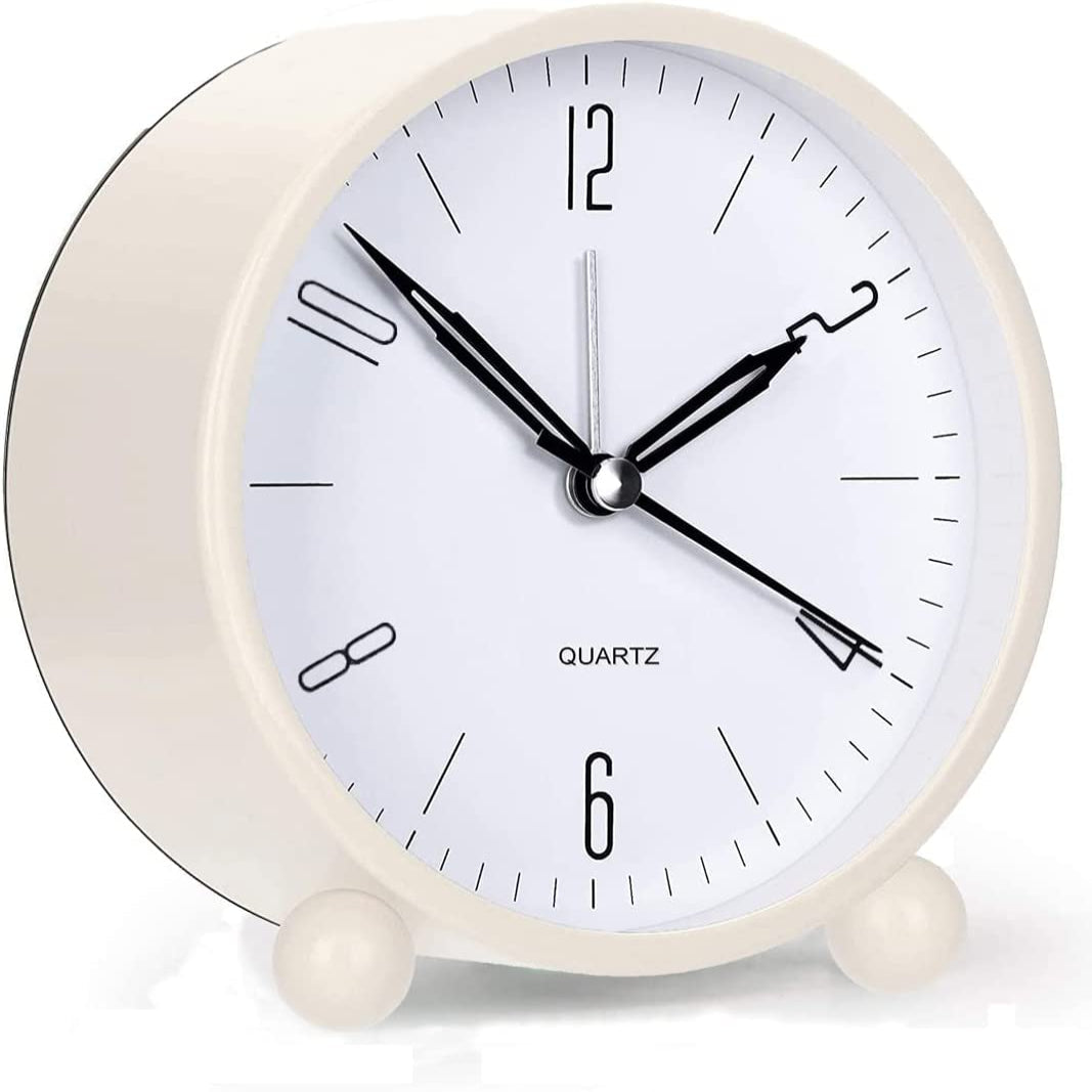 Compact Analog Alarm Clock with Silent Second Hand and Yellow Night Light