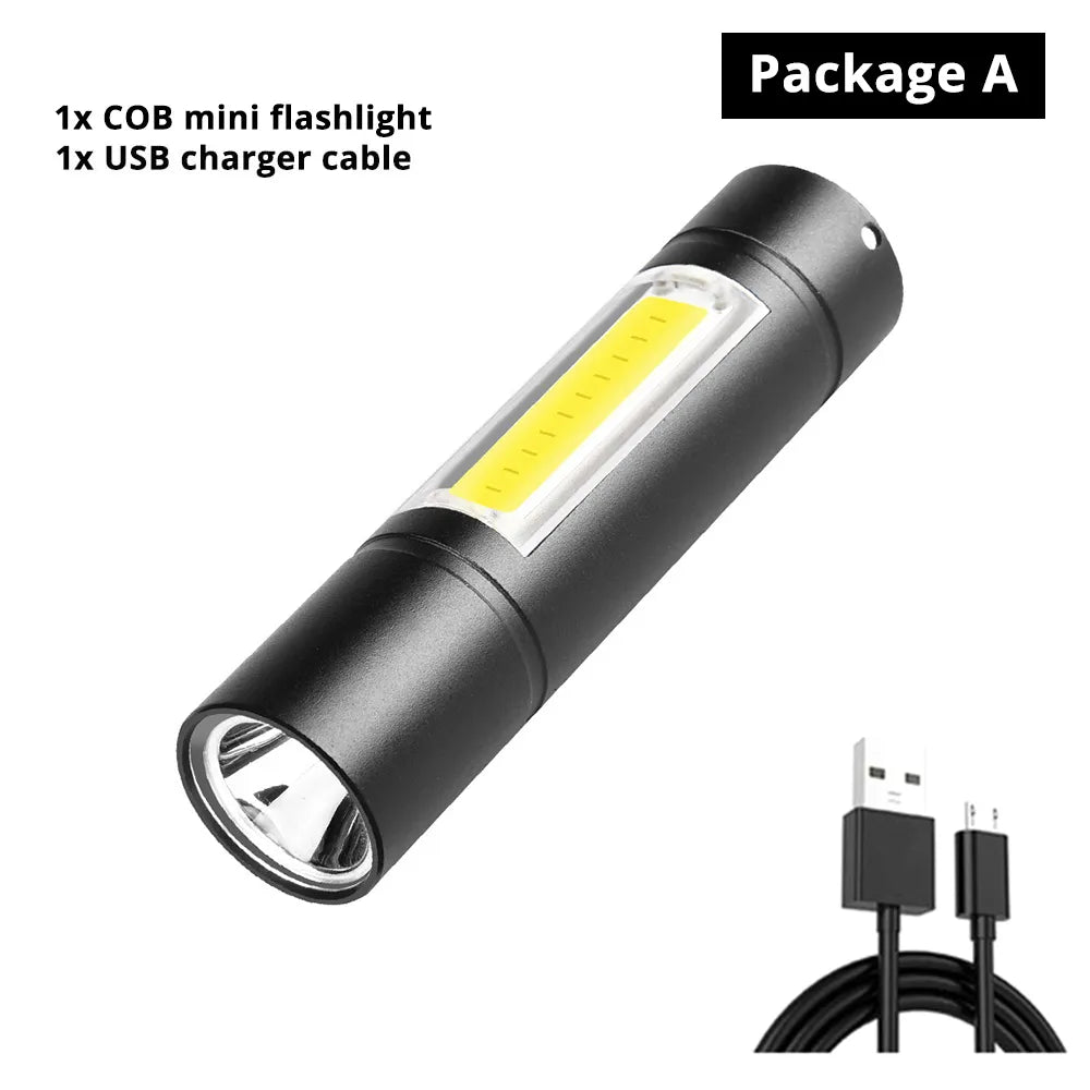 Rechargeable Mini Flashlight with COB Side Light, 3 Lighting Modes and USB Charging