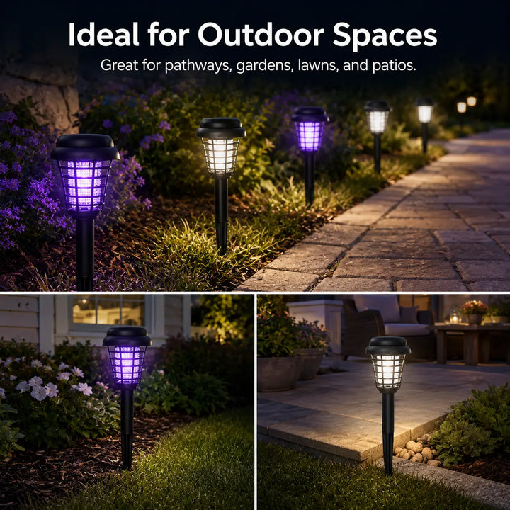 Solar Bug Zapper with Automatic Dusk Sensor and Dual Mode Operation
