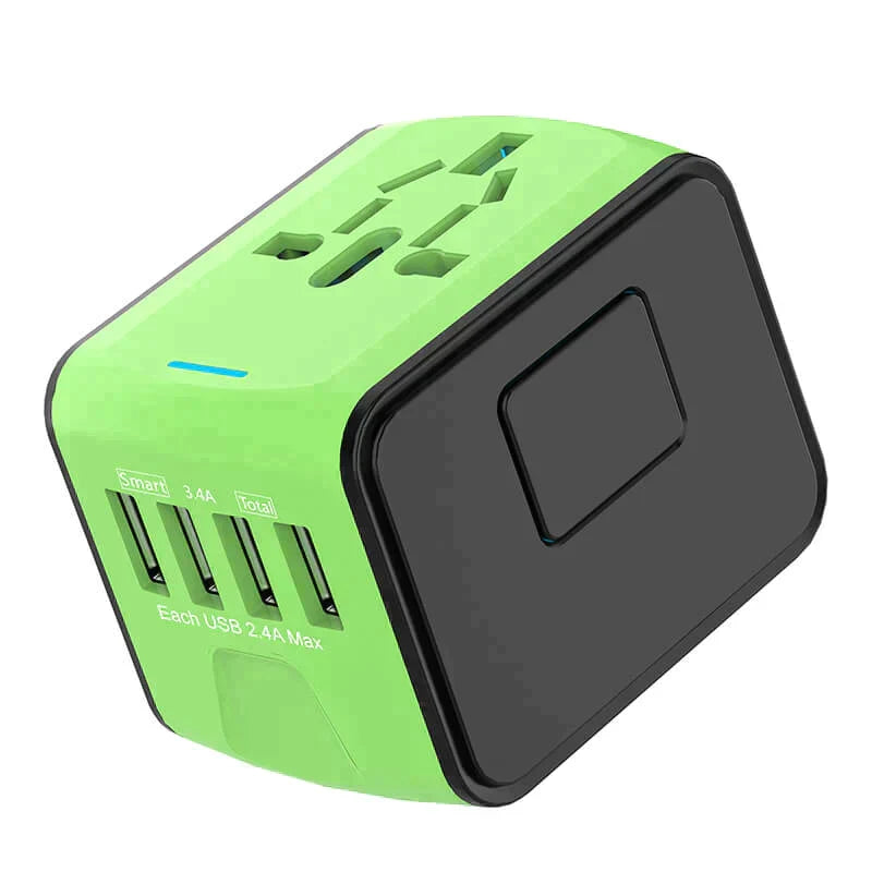 Universal Travel Adapter with Four Plug Types and Smart Charging, 100-240V