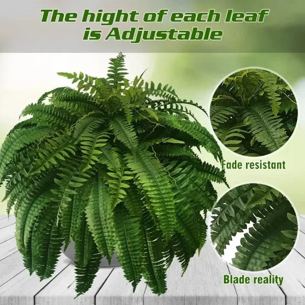 Artificial Boston Fern Set with UV Resistant Polyethylene and Realistic Fronds, 18 Ferns Pack