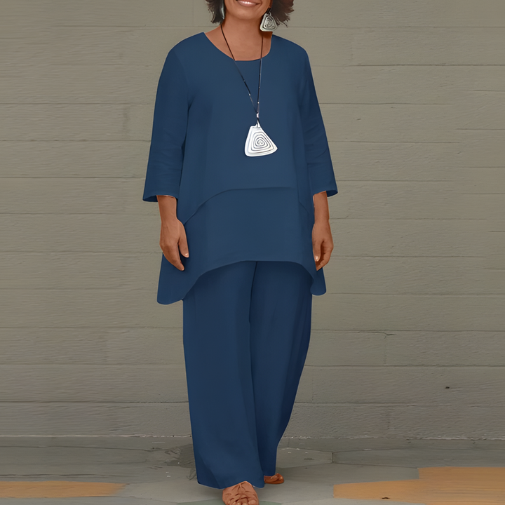 Woven Linen Two Piece Set with Short Sleeve Top and Matching Bottoms for Women