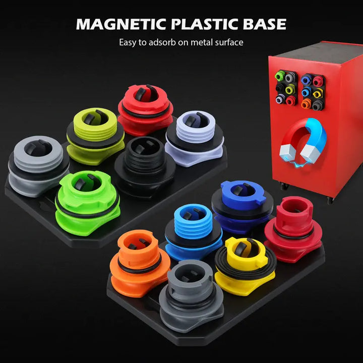 Oil Funnel Adapter Set with 12 colour Coded Pieces and Magnetic Storage Trays