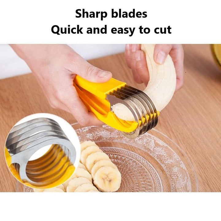 Handheld Banana Slicer with Eleven Stainless Steel Blades and Ergonomic Grip