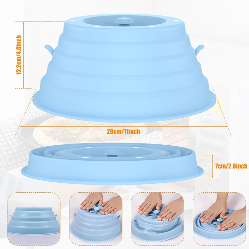 Collapsible Silicone Microwave Cover with Magnetic Storage and Steam Vents