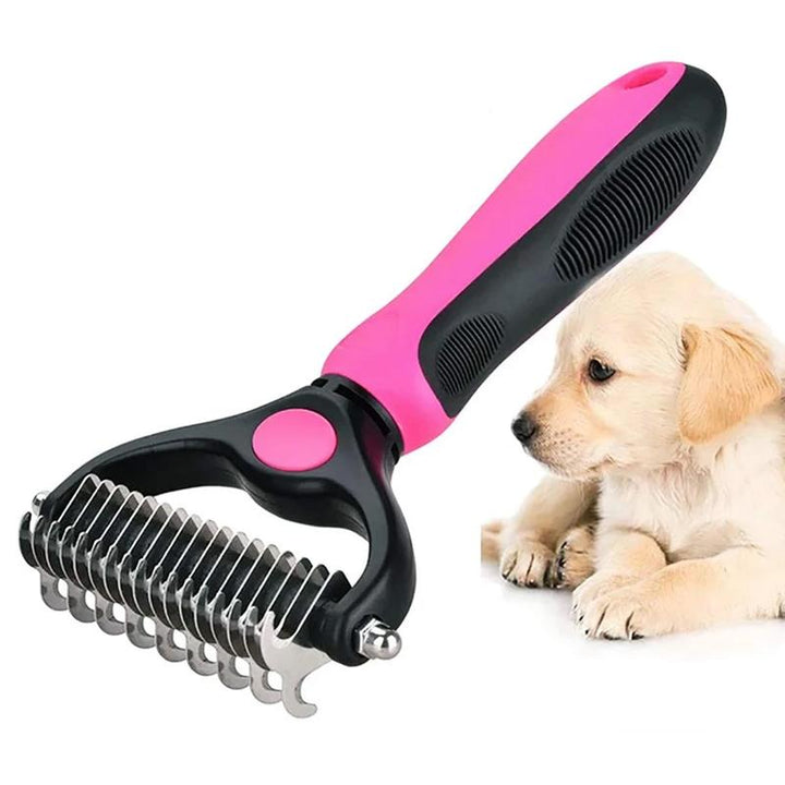 Pet Grooming Brush with Steel Blade Teeth and Rounded Edges for Medium to Long Fur