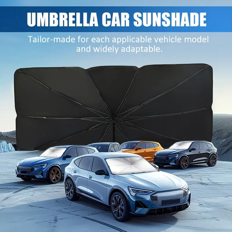 Reflective Windshield Sunshade 55x31in with Umbrella Fold for Cars and SUVs
