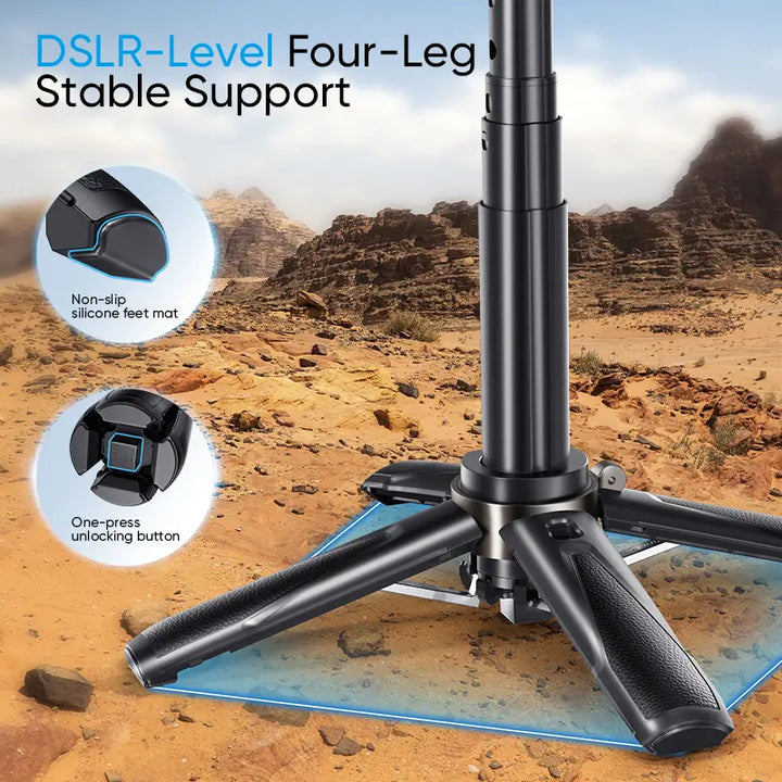 Selfie Stick with Magnetic Phone Holder and 10-Meter Wireless Remote, Tripod Base