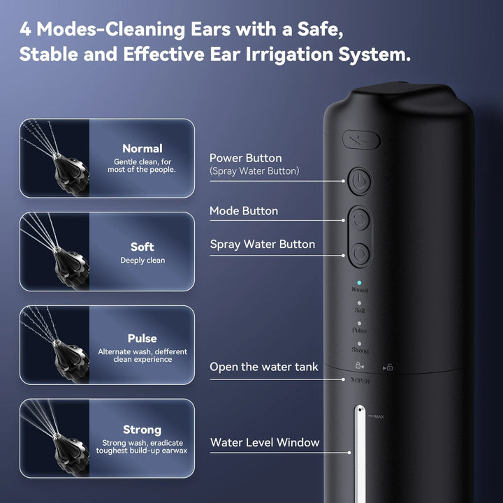 Ear Cleaning System with Triple Jet Stream and Adjustable Pressure, Rechargeable