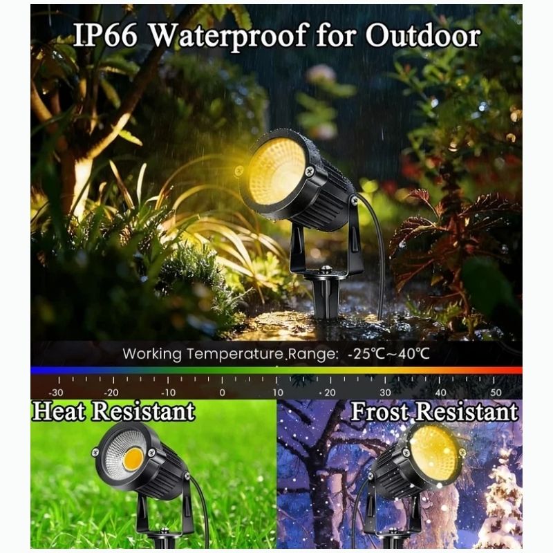 Outdoor LED Spotlight with Adjustable Head and Spike Mount, 10-Pack for 12V Landscape Systems