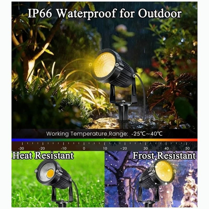 Outdoor LED Spotlight with Adjustable Head and Spike Mount, 10-Pack for 12V Landscape Systems