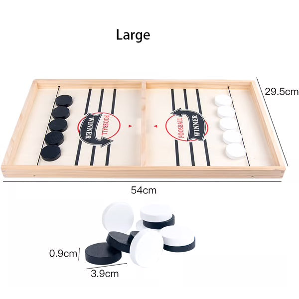 Wooden Puck Game with Center Gate and 10 Wooden Pieces for Two Players