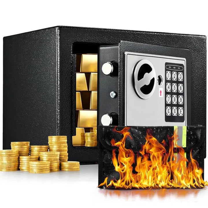 Fireproof Home Security Safe Box with Digital Keypad, Small Money Safe with Internal Sensor Light, Emergency Keys and Fireproof Bag