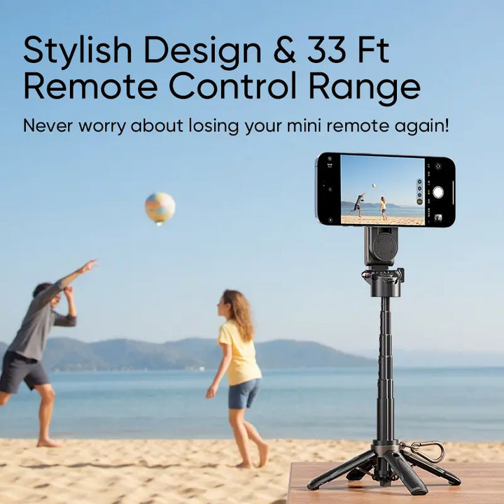 Selfie Stick with Magnetic Phone Holder and 10-Meter Wireless Remote, Tripod Base