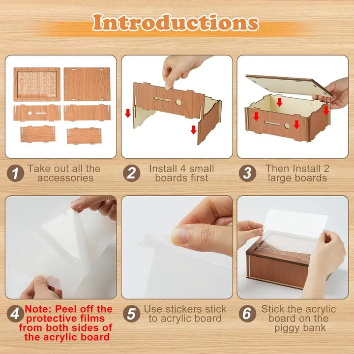 Wooden Money Savings Box with Clear Acrylic Panel and 9 Goal Targets