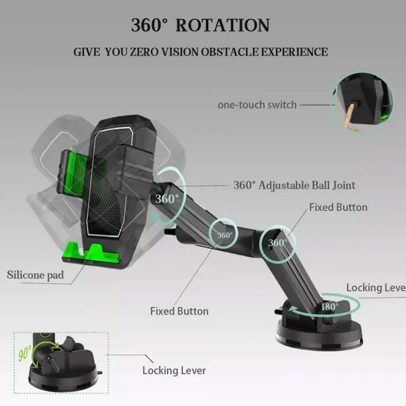 Dashboard Phone Mount with 16.9in Extended Arm and 360 Degree Rotation for Trucks