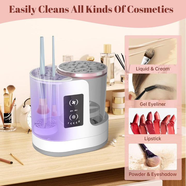 Electric Makeup Brush Cleaner with Automatic Spinning and Multiple Collars