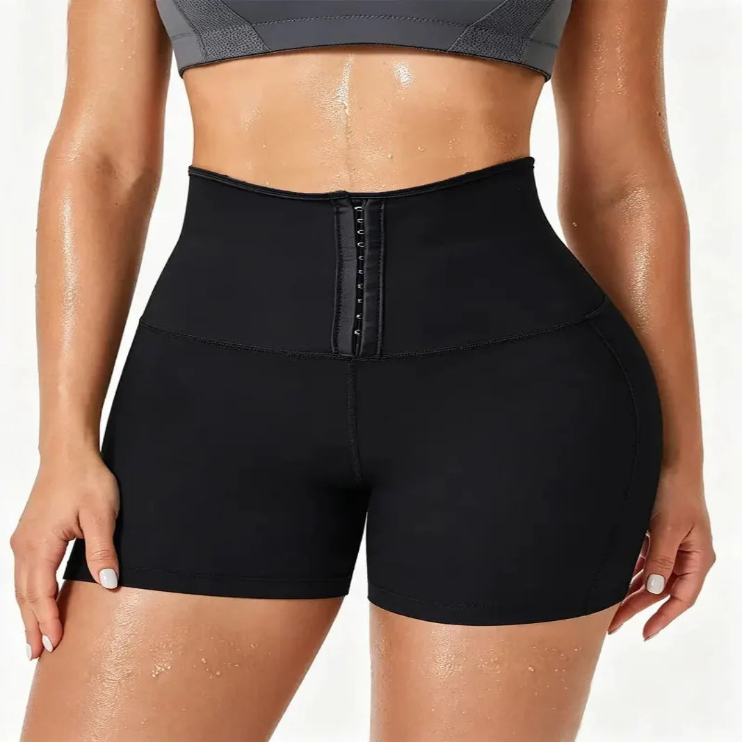High Waist Workout Shorts with Moisture Wicking Fabric and Compression Waist Wrap