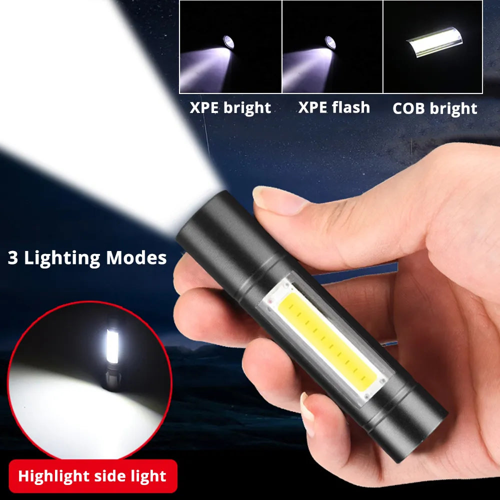 Rechargeable Mini Flashlight with COB Side Light, 3 Lighting Modes and USB Charging