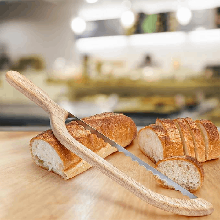 Serrated Bread Knife with 10 Inch Blade and Textured Grip, Ambidextrous Design