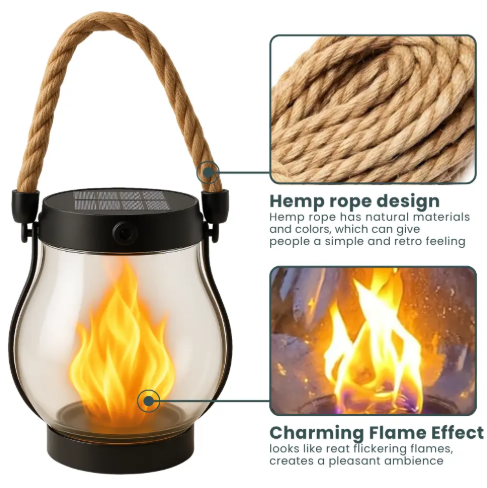 Solar Flame Light with Automatic Dusk Sensor and Flickering Effect, Waterproof