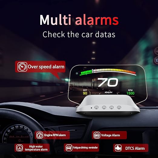 Head Up Display with GPS Navigation and Speed Monitoring, Auto Brightness